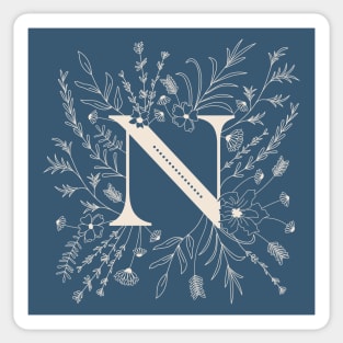 Botanical Letter N (Lake Blue) Sticker